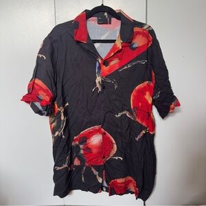 ASOS Printed Button-Up Shirt | Black & Red ladybug Print